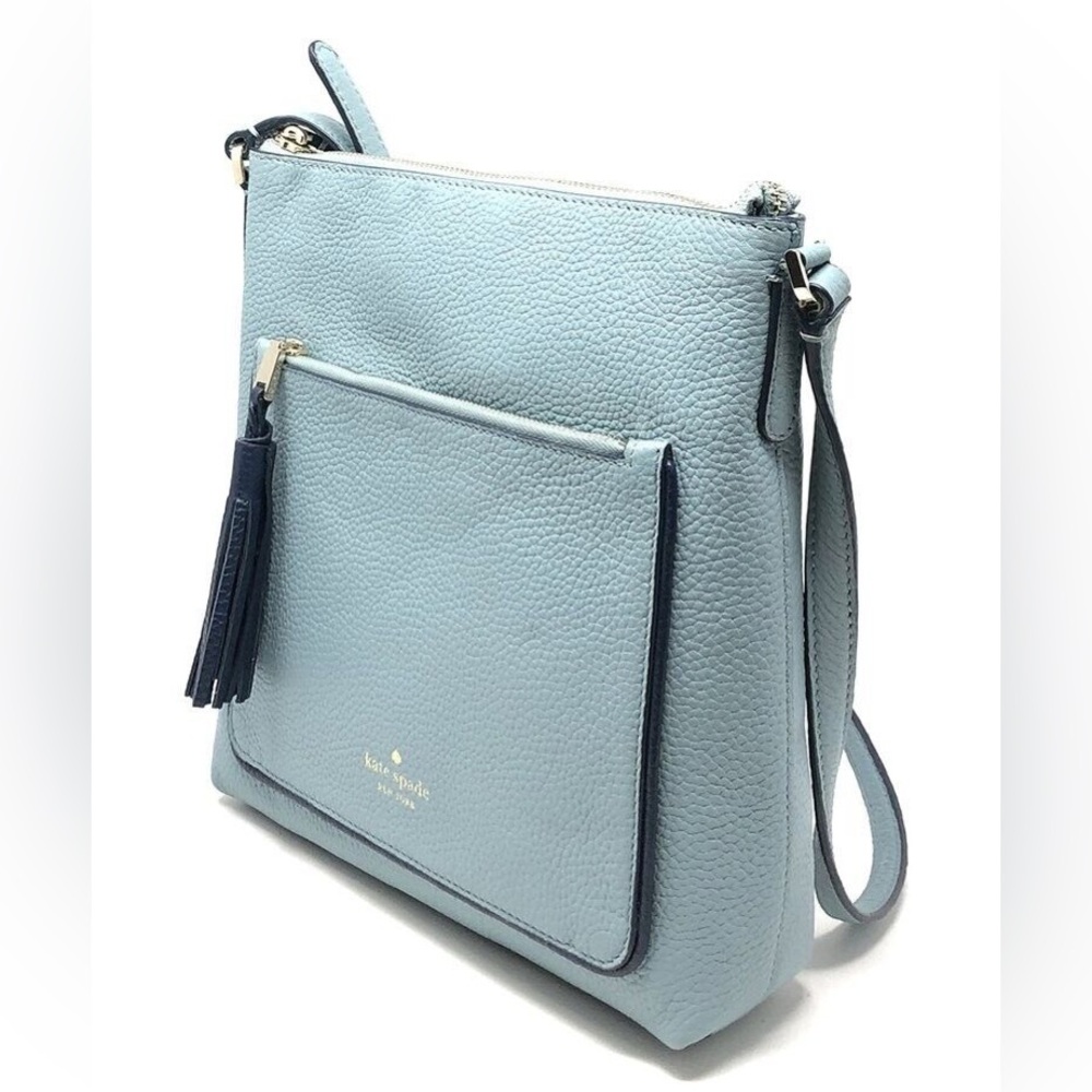 Kate Spade “On Purpose” Zip Top Pebbled Blue Leather Crossbody Bag - Picture 2 of 10